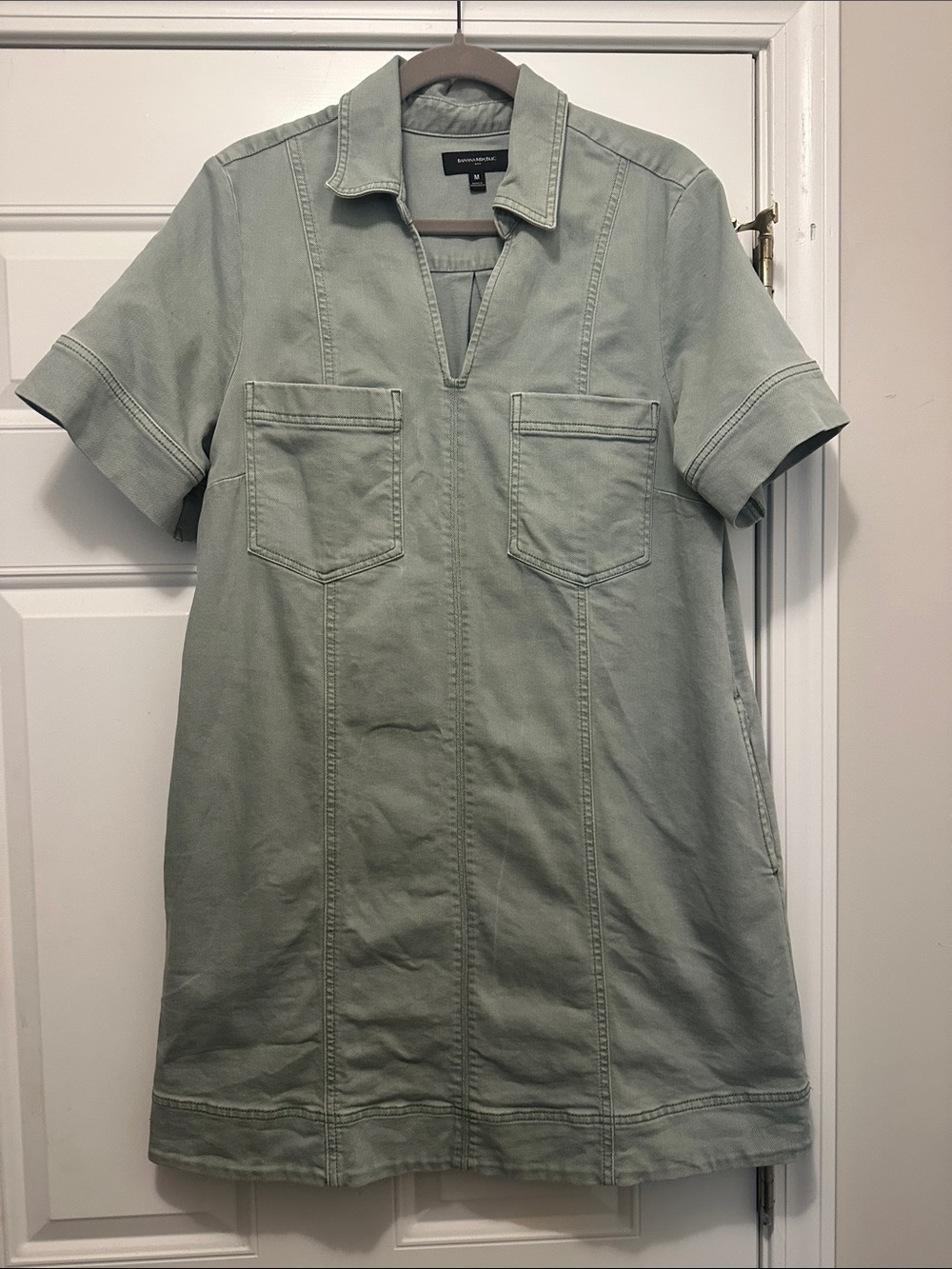 Banana Republic Casual Utility Short-Sleeve Dress in Sage Green